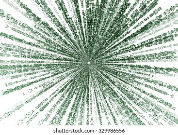 starburst matrix code on white background, with speed motion blur.