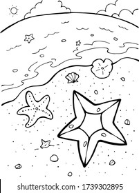 Starfish On The Beach Coloring Page For Kids