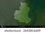 Starogardzki County. Administrative area of Poland highlighted and outlined on a darkened colored elevation map
