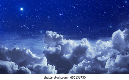 Starry Night Sky With Clouds Fully With The Star