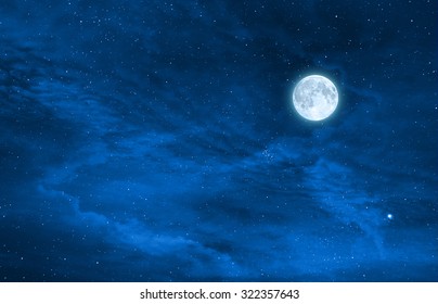 Starry Night Sky Design With The Full Moon , Elements Of This Image Are Furnished By Nasa