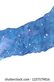 Starry Night Sky And Text Space Watercolor Hand Painting Background.