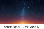 Starry sky background. Beautiful sunset with stars. Wide starry wallpaper for website or brochure. Night milky way with stardust. Gradient cosmic backdrop. Vector illustration.