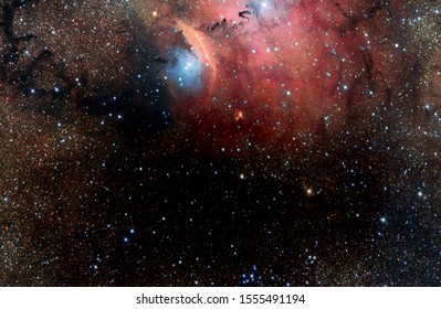 Stars, Dust And Gas Nebula In A Far Galaxy Space Background. Stellar Nursery. The Infinite Universe