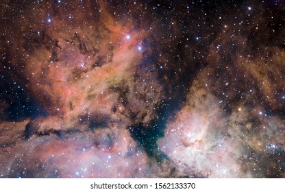 Stars, Dust And Gas Nebula In A Far Galaxy Space Background. Stellar Nursery. The Infinite Universe