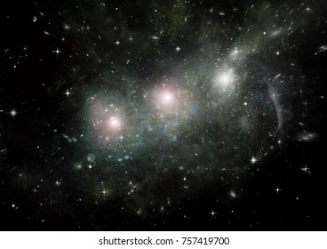 Stars of a planet and galaxy in a free space Elements of this image furnished by NASA - Shutterstock ID 757419700