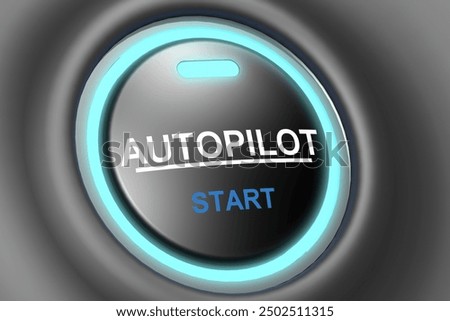 Start to autopilot button with blue light, 3d rendering