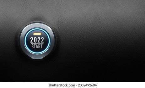 Start engine car button on black leather, happy new year 2022 start new project, 3D rendering. - Shutterstock ID 2032492604