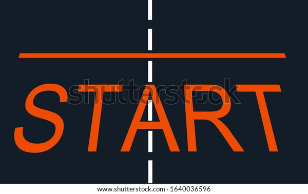 start line graphic symbol and sign for sport race.\
bright orange highlight letters on deep blue fiel color. abstract\
perspective raster image, sports, recreation and activities\
concept. 