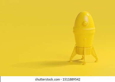 Start up and Minimal concept. Rocket yellow background, 3D Render.