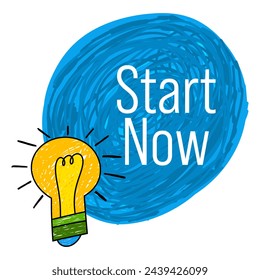 Start Now concept image with text and bulb symbol.