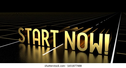 Start now concept, road - 3D rendering