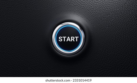 Start push button, Start and stop modern car button with blue shine, Just push the button, 3D rendered illustration