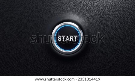 Start push button, Start and stop modern car button with blue shine, Just push the button, 3D rendered illustration
