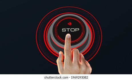Start Stop Button Concept with finger touch button changing Start to Stop  and reverse