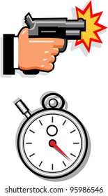 Starter Pistol Icon And Stopwatch