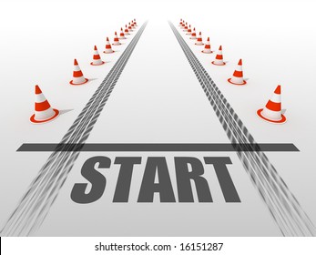 Starting Line With Road Cones