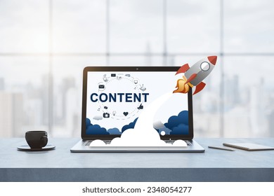 Startup concept with rocket on laptop screen. 3D Rendering - Shutterstock ID 2348054277