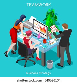 Startup Teamwork Brainstorming Office Meeting Room. Interacting People Unique Isometric Realistic Poses. NEW Bright Palette 3D Flat Illustration Icon Set. Setting New Goals JPG JPEG Image Drawing Art