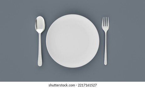 Starvation, Diet Concept. Food Restriction And Control Eating. Empty Plate. 3d Illustration