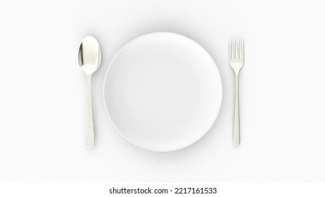 Starvation, Diet Concept. Food Restriction And Control Eating. Empty Plate. 3d Illustration