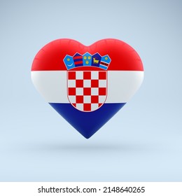 State Symbol Of Croatia On Glossy Badge. Icon In The Shape Of A Heart With The Image Of The National Flag Of  Croatia As A Symbol Of Pride, Support And Patriotism. 3D Rendering.