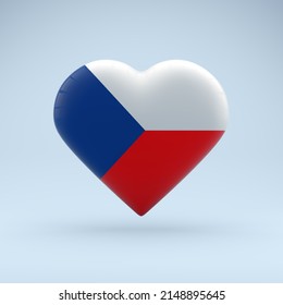 State symbol of the Czech Republic on glossy badge. Icon in the shape of a heart with the image of the National Flag of the Czech Republic as a symbol of pride, support and patriotism. 3D rendering.