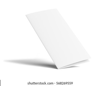 Stationary Positioned Blank Two Fold Paper Brochure On White Background. 3D Illustration