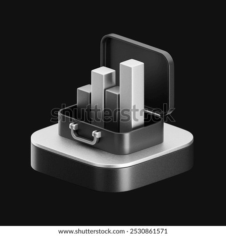 statistic bars in money case. 3d illustration for finance and banking on dark background. simple 3d rendering of case on platform