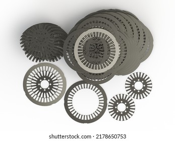 Stator And Rotor Electromagnetic Sheet For Electric Motor 3D Illustration