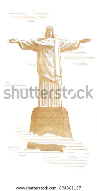 Statue Christredeemer Rio De Janeiro Brazil Stock Illustration