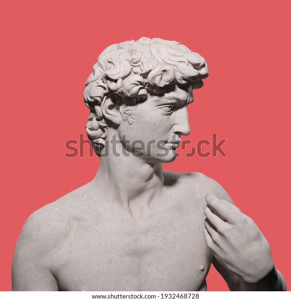 Statue of David in profile. Antique sculpture\
isolated. 3d\
rendering
