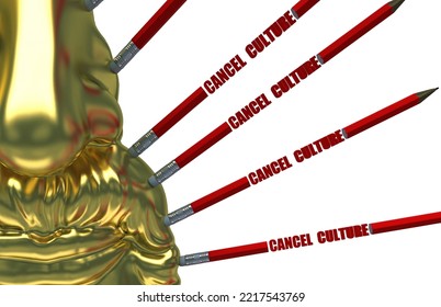 Statue Face Partially Erased By Pencils With Eraser, Metaphorically Represents Cancel Culture And Historical Revisionism, 3d Illustration, 3d Rendering