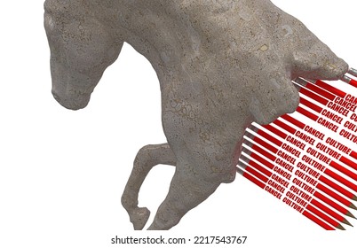 Statue Of Horse Partially Erased By Pencils With Eraser, Metaphorically Represents Cancel Culture And Historical Revisionism, 3d Illustration, 3d Rendering