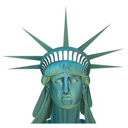 Statue Of Liberty Cries. Sad Face Of National Symbol. Violation Of The Human Rights Concept
