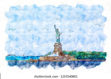 Statue liberty  New York  Unique sketch watercolor style inspired by Brilliant things when travel the world  A collection playful urban sketch illustration for your project 