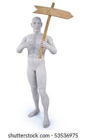 statue of a man holding a pointer. with clipping path.