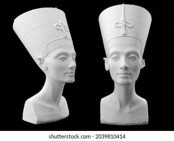 Statue Of Nefertiti Isolated On A Black Bakground. 3d Image.