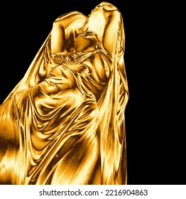 Statue Of Ondine At The Fountain In Gold. 3D