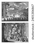 Statues of Chinese god Xekia, Bernard Picart (workshop of), 1726 Sheet with two representations of the Chinese god Xekia.