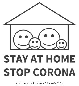 Stay at home sign in a flat black and white vector style. WHO suggests staying at home to reduce contracting corona virus disease (covid) that has developed into a pandemic.