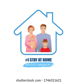 I STAY AT HOME social media campaign.
Self isolation from a coronavirus pandemic. Covid-19 concept. 
Social distancing during quarantine.
Flat poster for hospitals, medical facilities, Web Design. - Shutterstock ID 1746311621