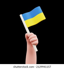Stay strong Ukraine. 3D hand holding flag of Ukraine. Stop war high quality illustration. 