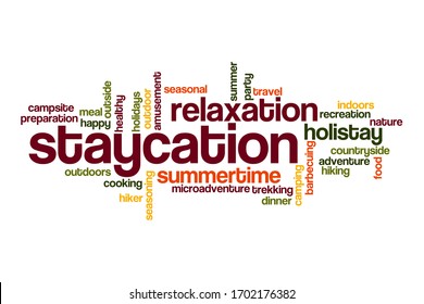 Staycation Word Cloud Concept On White Background