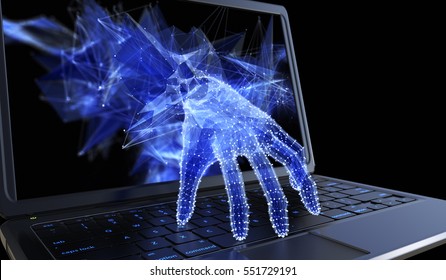 Stealing personal data through a laptop concept for a computer hacker, network security and electronic banking security. 3D illustration