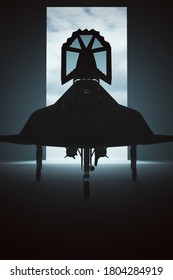 Stealth Bomber Jet Aircraft In A Dark Hanger 3d Illustration 3d Render