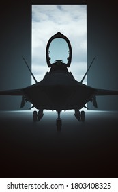 Stealth Fighter Jet Aircraft In A Dark
 Hanger 3d Illustration 3d Render