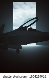 Stealth Fighter Jet Aircraft In A Dark Hanger 3d Illustration 3d Render