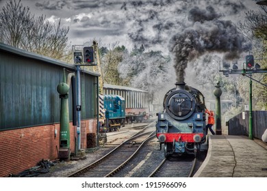 Steam Engine Locomotive Pulling Into Station Oil Painting Effect