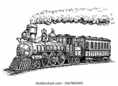 Steam Locomotive Transport Sketch Hand Drawn Stock Illustration 1967895493